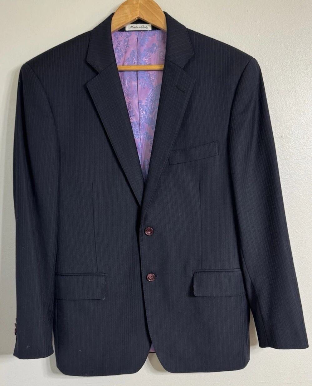 Sartoria Tosi Suit Jacket Mens 40S Blue Super 150s Pinstripe Lined 100% Wool